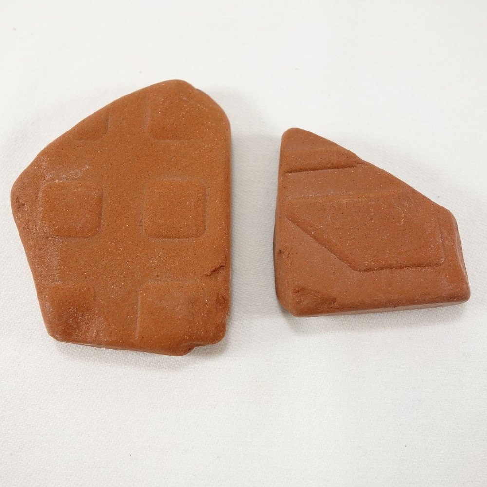 Genuine Beach Surf and Sand Tumbled‎ 2 Pieces of Patterned Terra Cotta Crafting